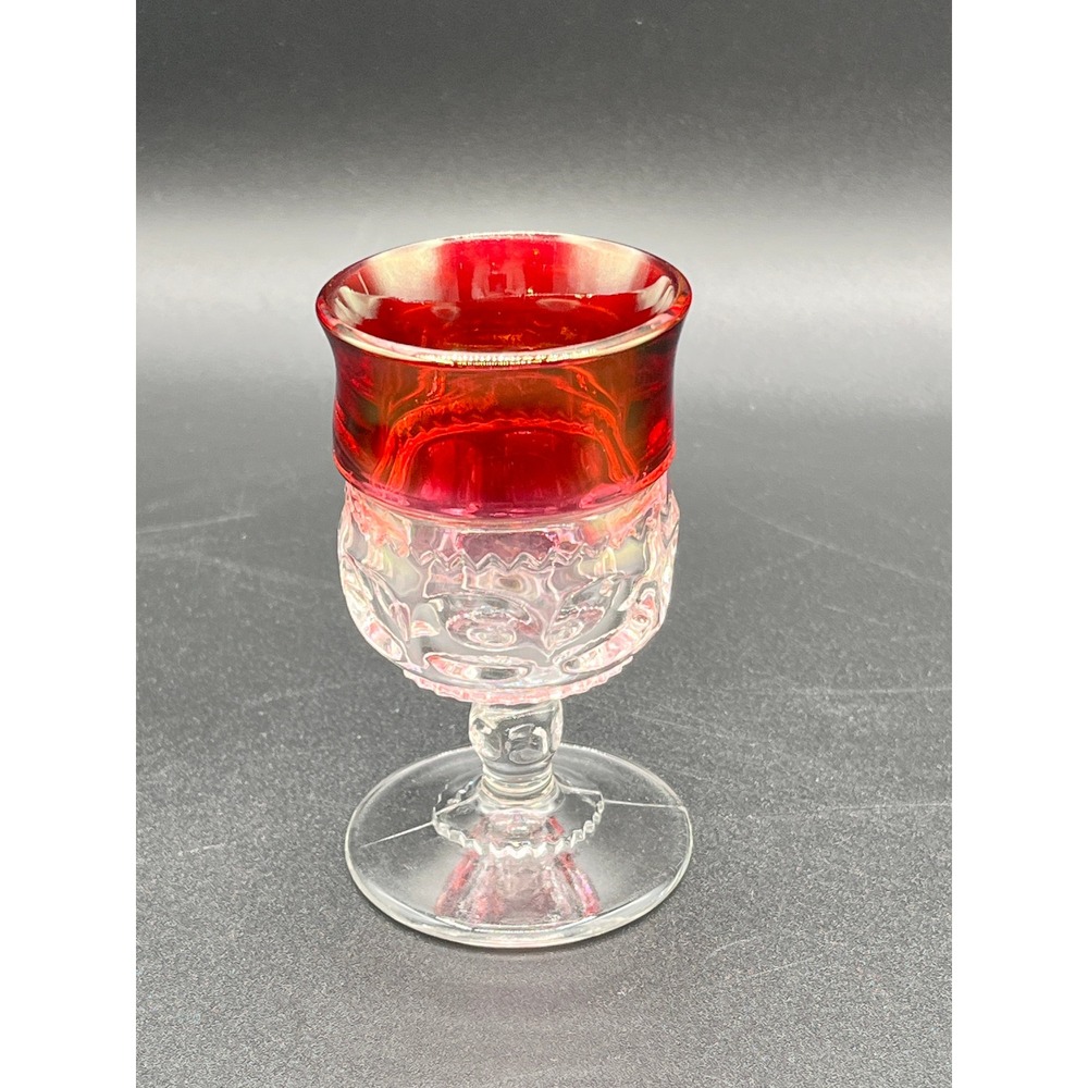 VTG Tiffin Kings Thumbprint Ruby Red Cordial Glass- 3.5" Tall, 1.75" Diameter‎